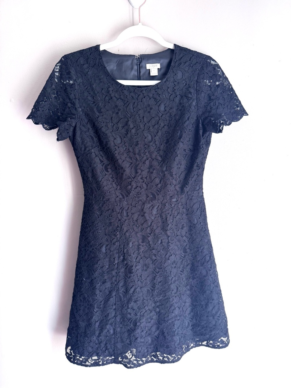 J. Crew Black Lace Fit Flare A Line Dress Short Sleeve Size 0